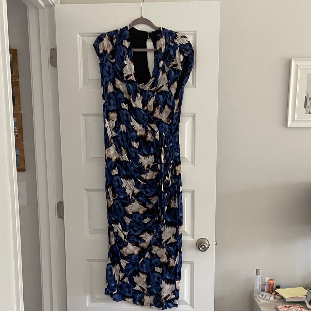 White House Black Market Blue, Black & Cream Floral Midi Dress